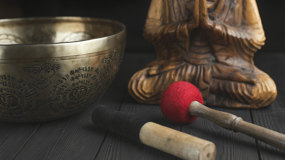  Buddha figurine and singing bowl for creating royalty free sound effects for Instagram