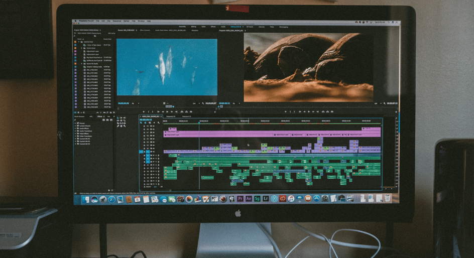 Film editing on a computer monitor